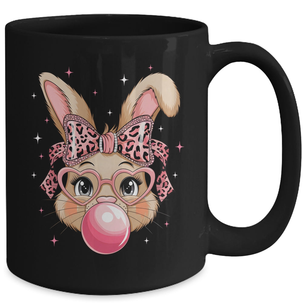 Cute Bunny Rabbit Face Leopard Glasses Girl Happy Easter Day Mug | siriusteestore