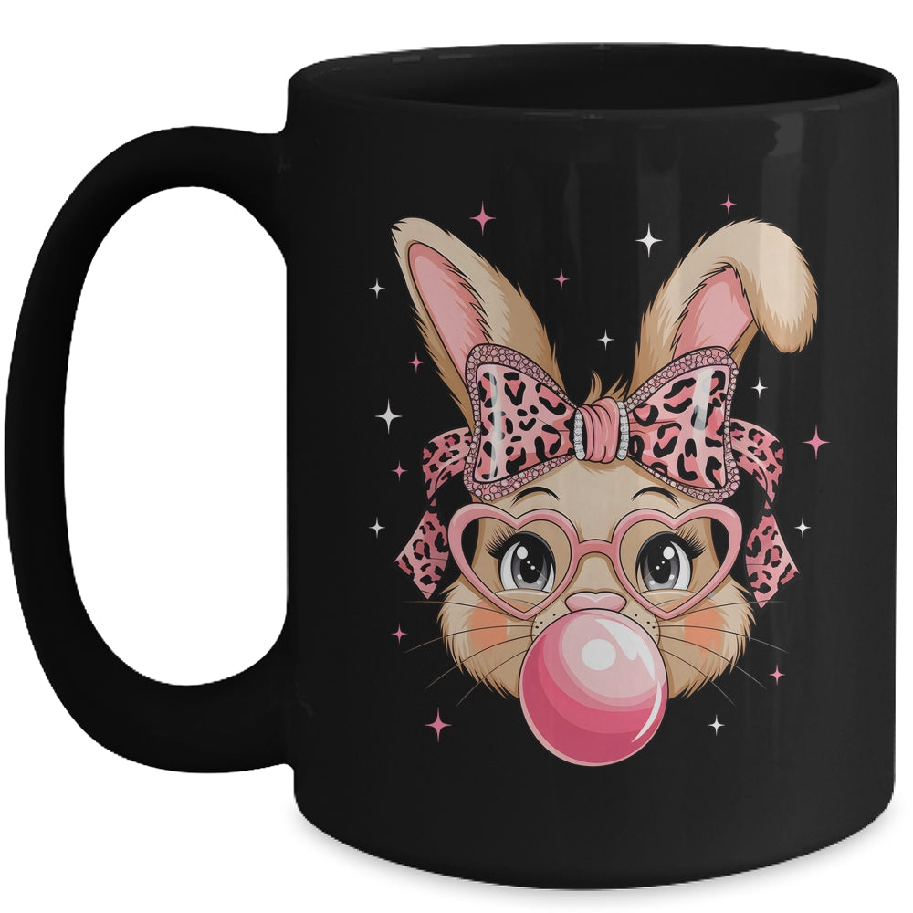Cute Bunny Rabbit Face Leopard Glasses Girl Happy Easter Day Mug | siriusteestore