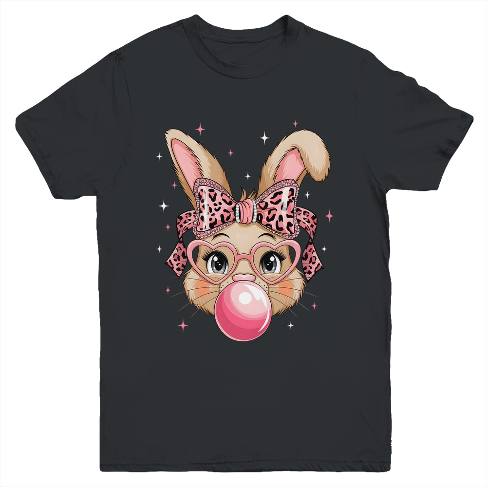 Cute Bunny Rabbit Face Leopard Glasses Girl Happy Easter Day Youth Shirt | siriusteestore