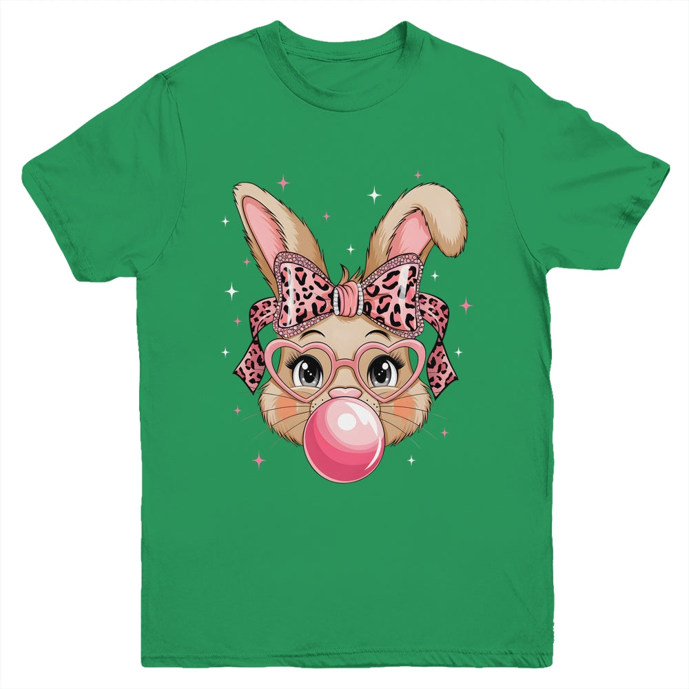 Cute Bunny Rabbit Face Leopard Glasses Girl Happy Easter Day Youth Shirt | siriusteestore