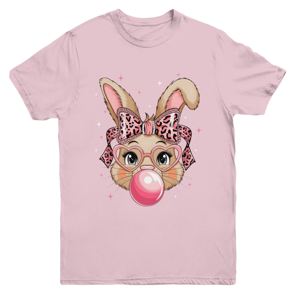 Cute Bunny Rabbit Face Leopard Glasses Girl Happy Easter Day Youth Shirt | siriusteestore