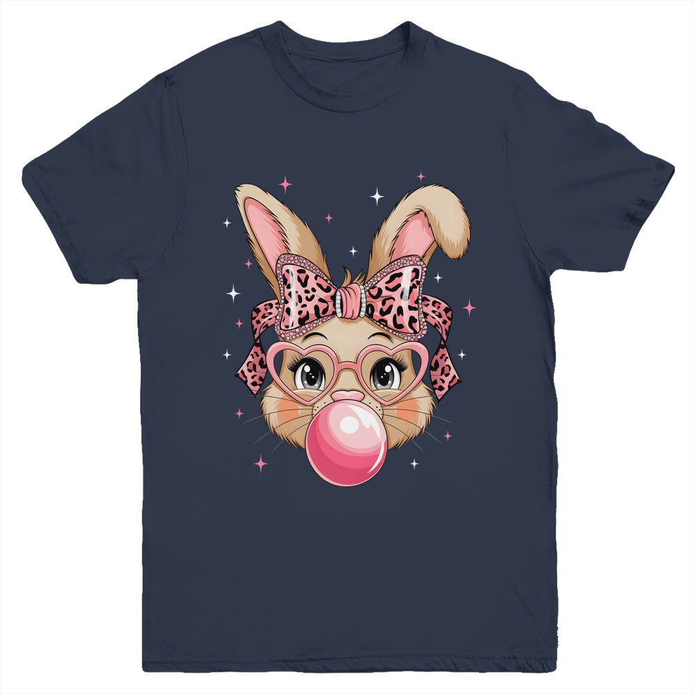 Cute Bunny Rabbit Face Leopard Glasses Girl Happy Easter Day Youth Shirt | siriusteestore