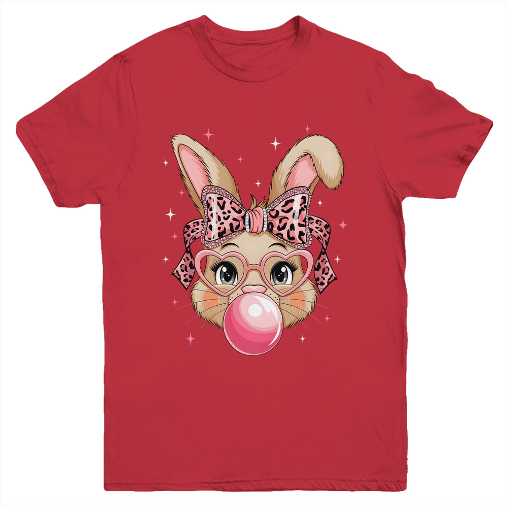 Cute Bunny Rabbit Face Leopard Glasses Girl Happy Easter Day Youth Shirt | siriusteestore