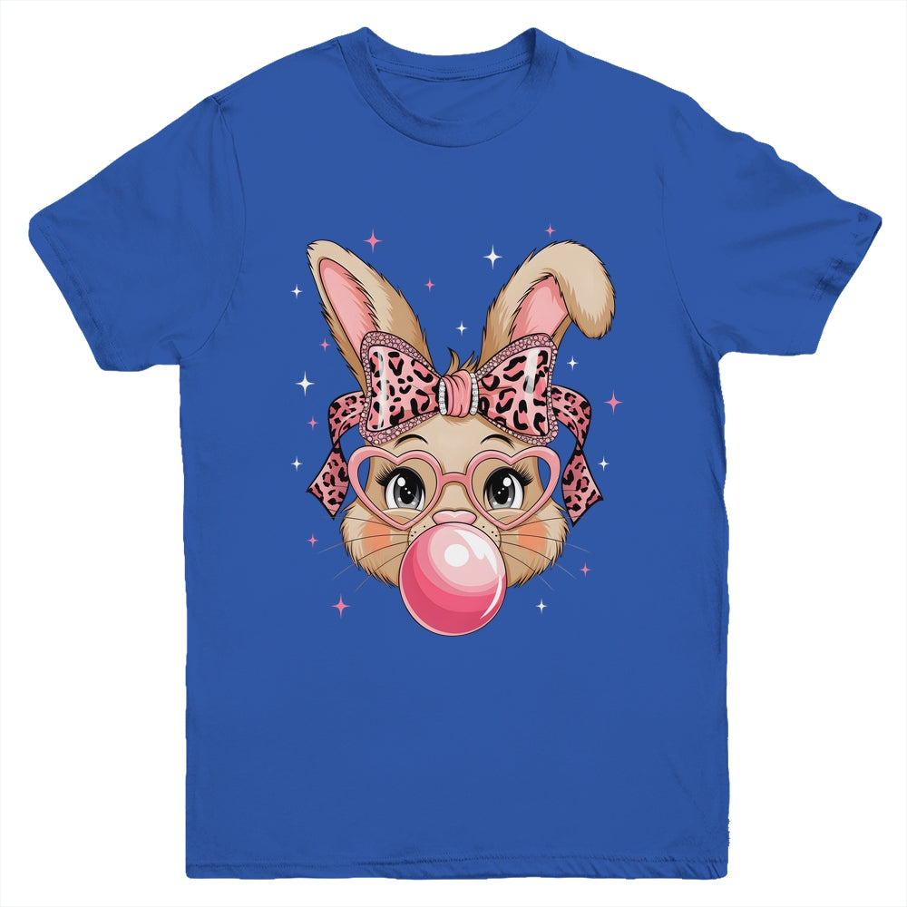 Cute Bunny Rabbit Face Leopard Glasses Girl Happy Easter Day Youth Shirt | siriusteestore