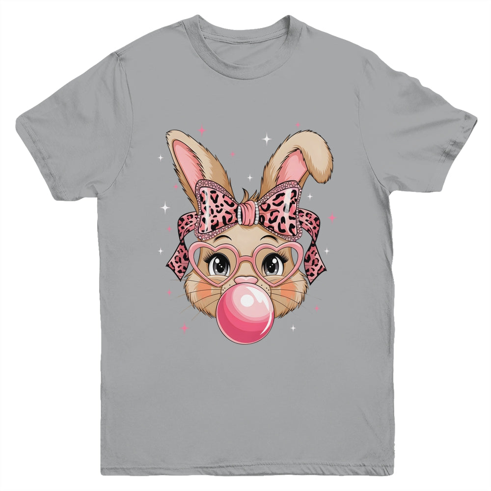 Cute Bunny Rabbit Face Leopard Glasses Girl Happy Easter Day Youth Shirt | siriusteestore