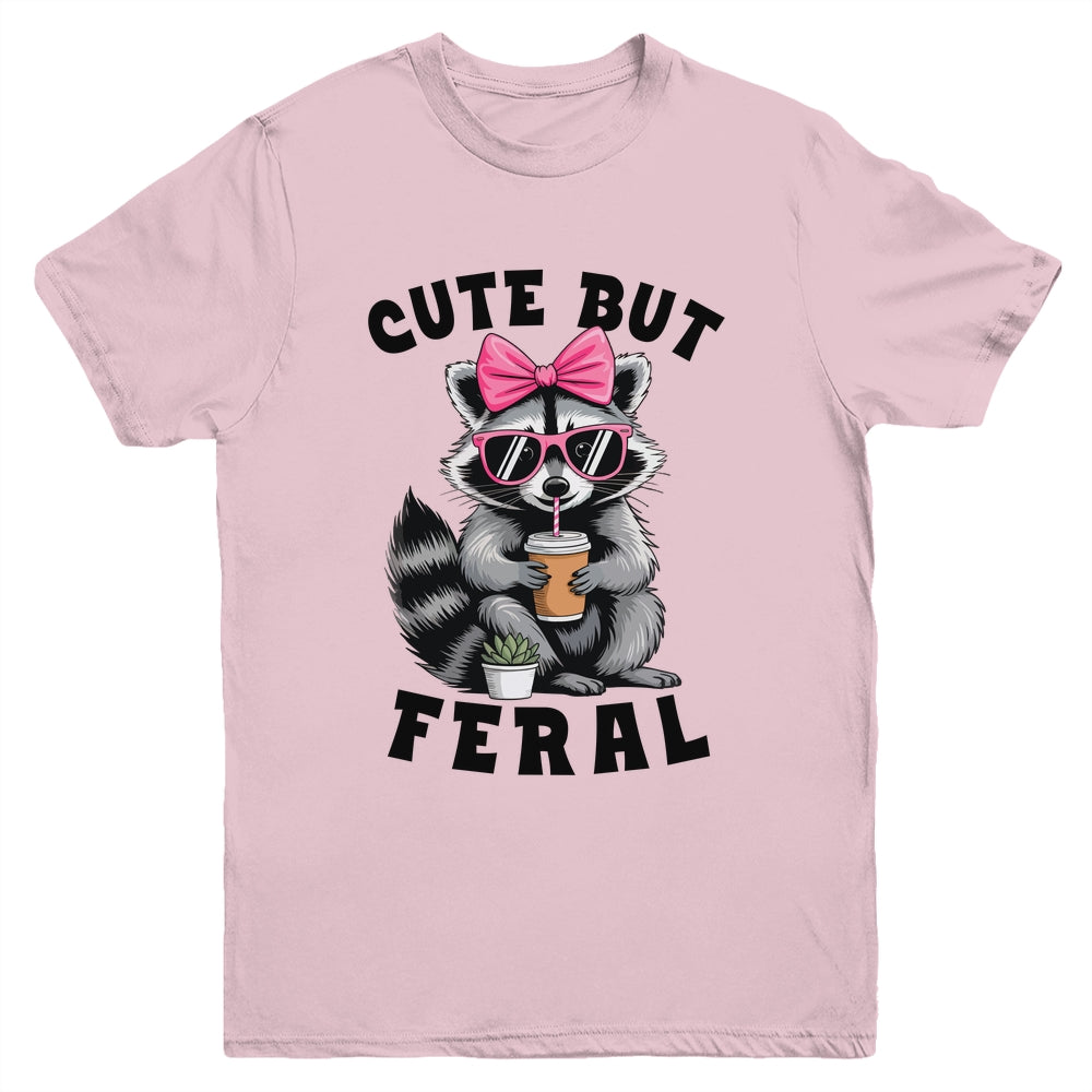 Cute But Feral Funny Colorful Racoon With Sunglasses Racoon Youth Shirt | siriusteestore