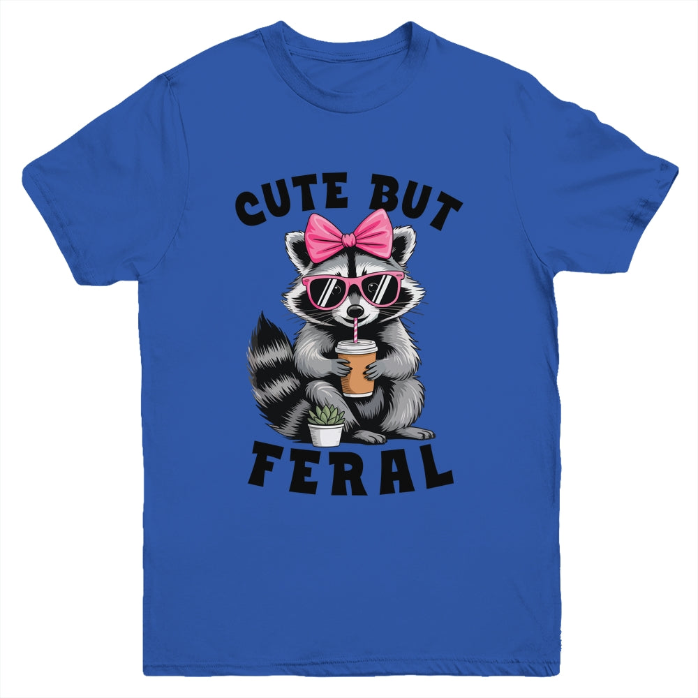 Cute But Feral Funny Colorful Racoon With Sunglasses Racoon Youth Shirt | siriusteestore