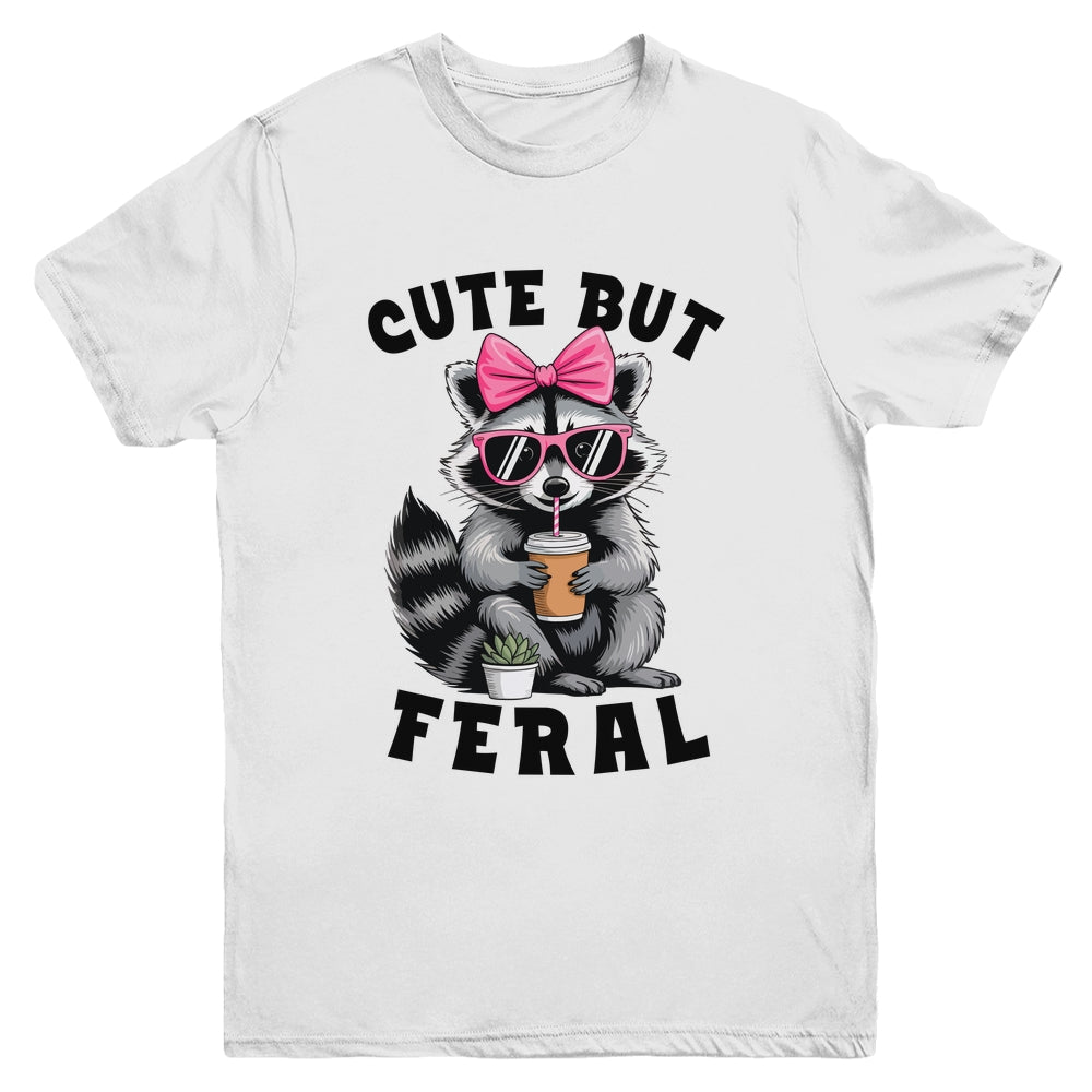 Cute But Feral Funny Colorful Racoon With Sunglasses Racoon Youth Shirt | siriusteestore