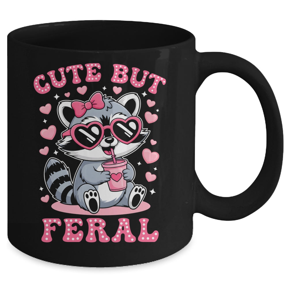 Cute But Feral Funny Pink Racoon With Glasses Kids Girls Mug | siriusteestore