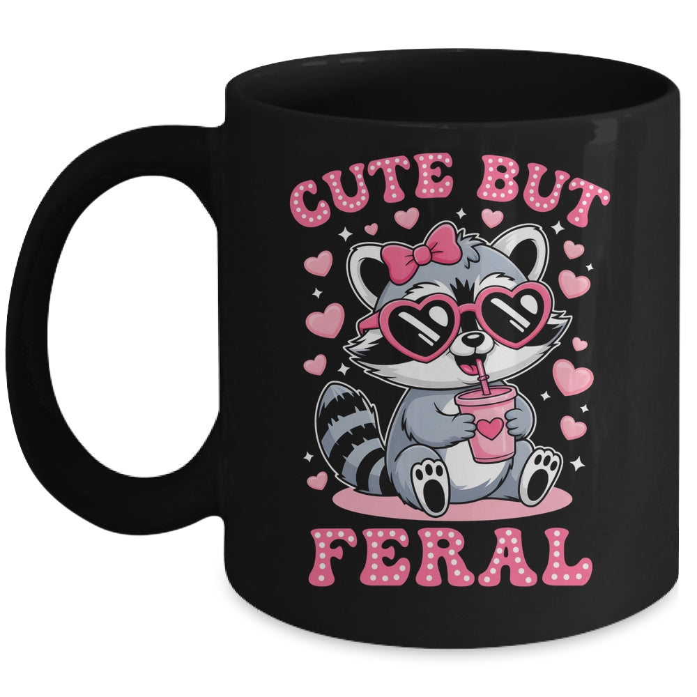 Cute But Feral Funny Pink Racoon With Glasses Kids Girls Mug | siriusteestore
