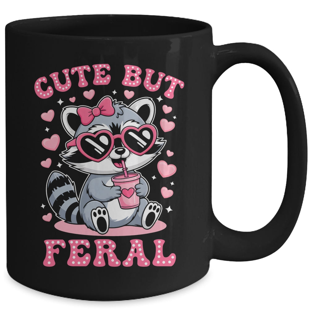 Cute But Feral Funny Pink Racoon With Glasses Kids Girls Mug | siriusteestore