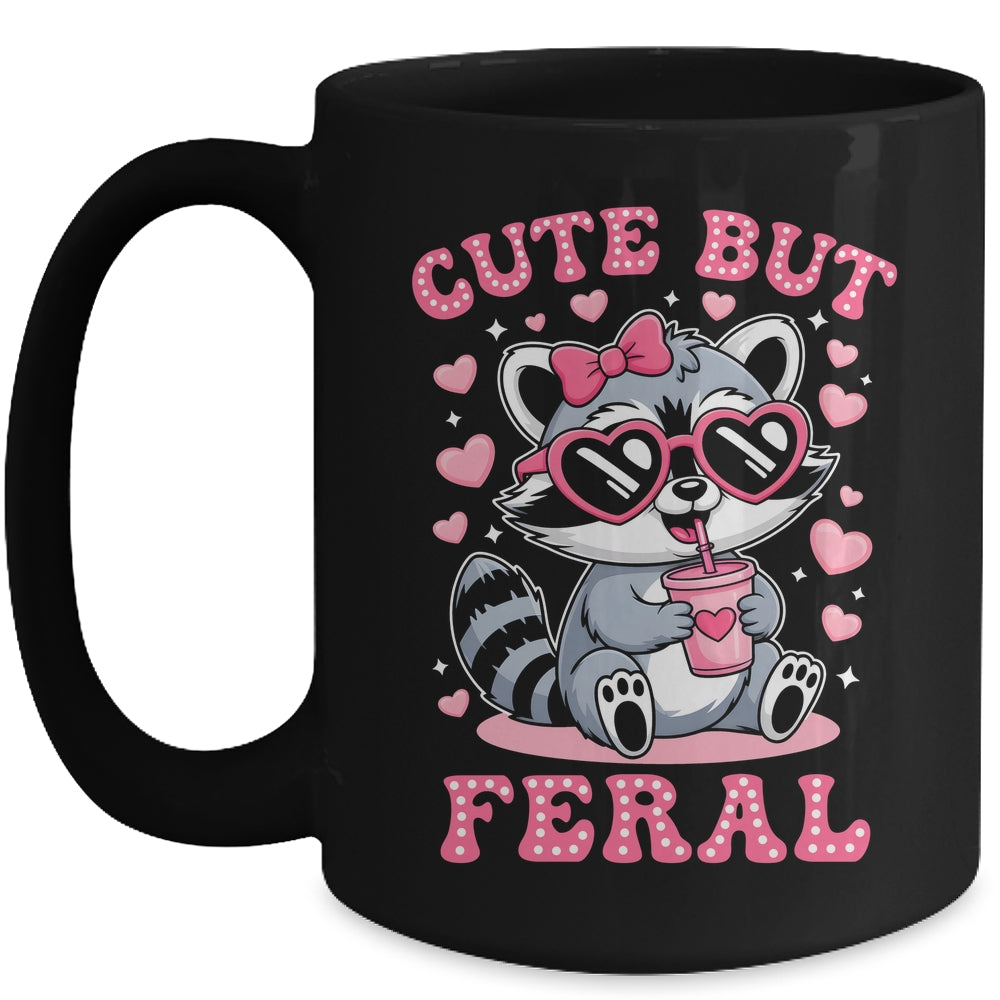 Cute But Feral Funny Pink Racoon With Glasses Kids Girls Mug | siriusteestore