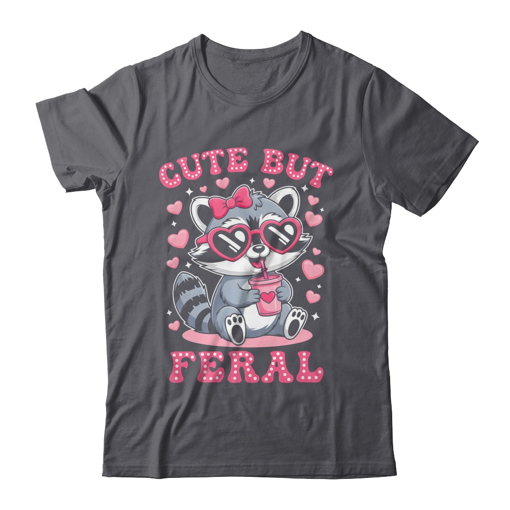 Cute But Feral Funny Pink Racoon With Glasses Kids Girls Shirt & Hoodie | siriusteestore
