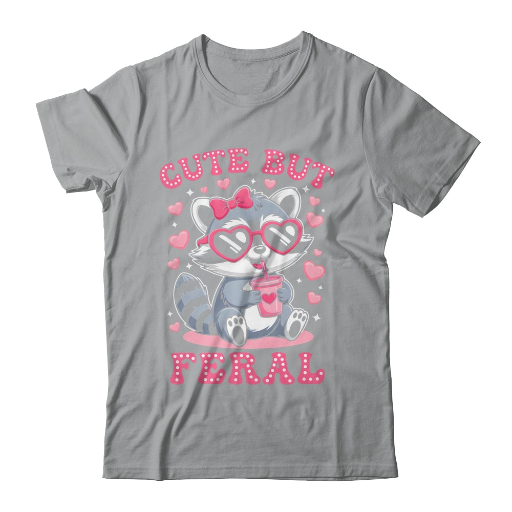 Cute But Feral Funny Pink Racoon With Glasses Kids Girls Shirt & Hoodie | siriusteestore
