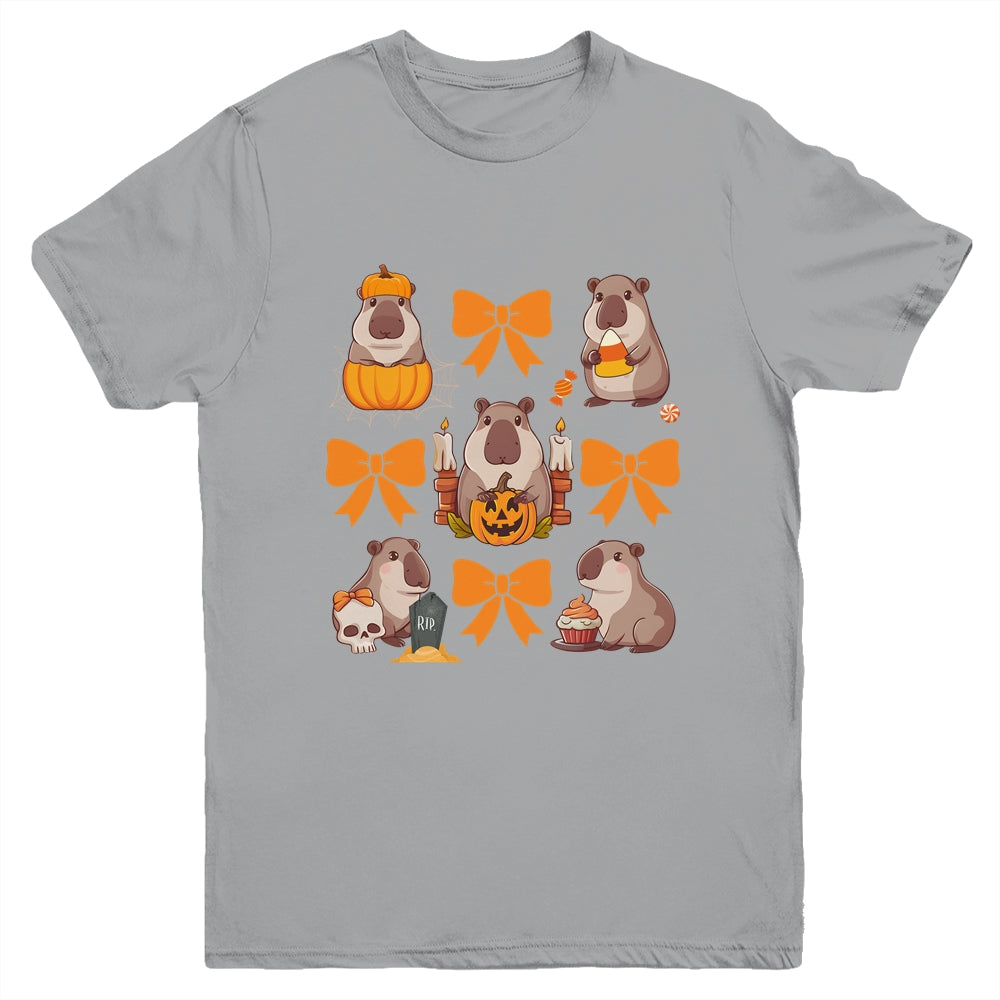 Cute Capybara Fall Halloween Capybara Coquette Bow Girls Youth Shirt | siriusteestore