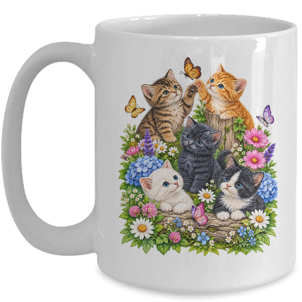 Cute Cat Flower Floral Kitten Vintage Nature Cat Lover Mug | siriusteestore