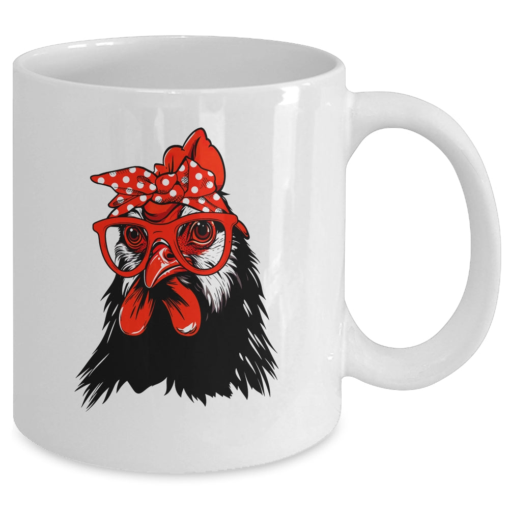 Cute Chicken With Bandana Headband And Glasses Women Girl Mug | siriusteestore