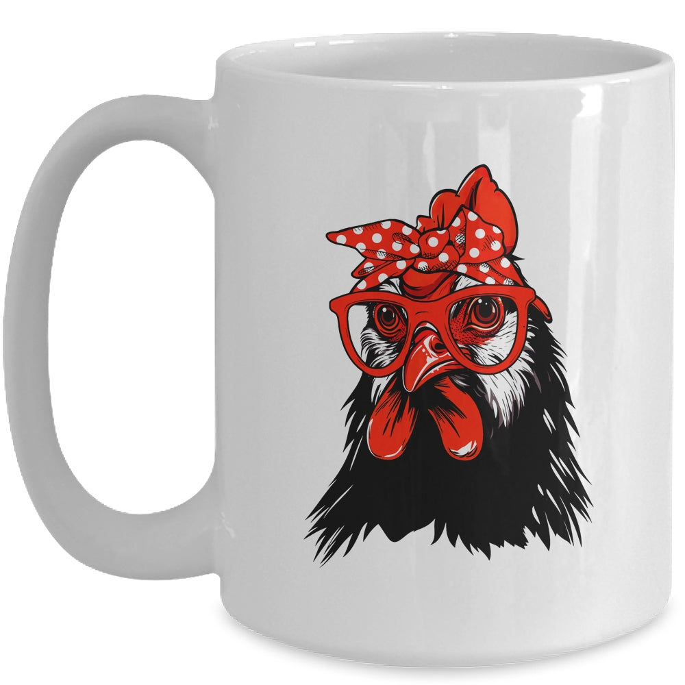 Cute Chicken With Bandana Headband And Glasses Women Girl Mug | siriusteestore