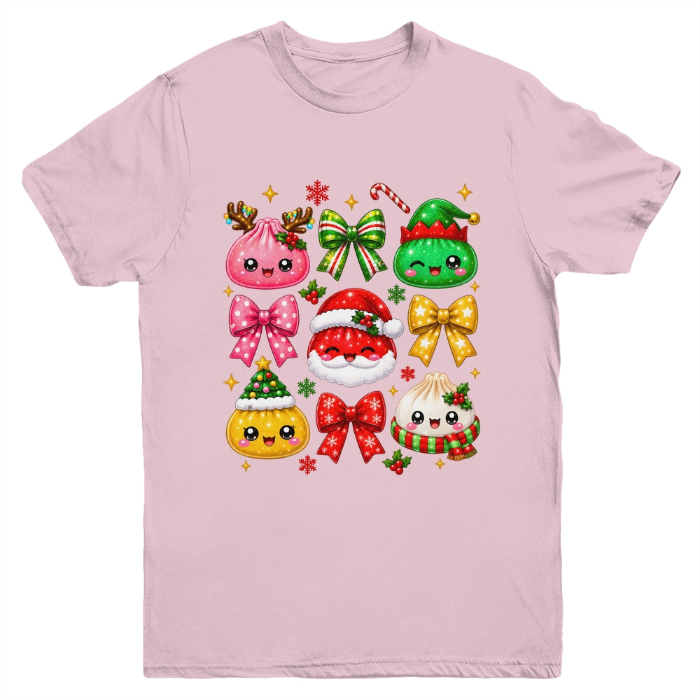Cute Christmas Dumpling Squishy Kawaii Preppy Bow Kids Youth Shirt | siriusteestore