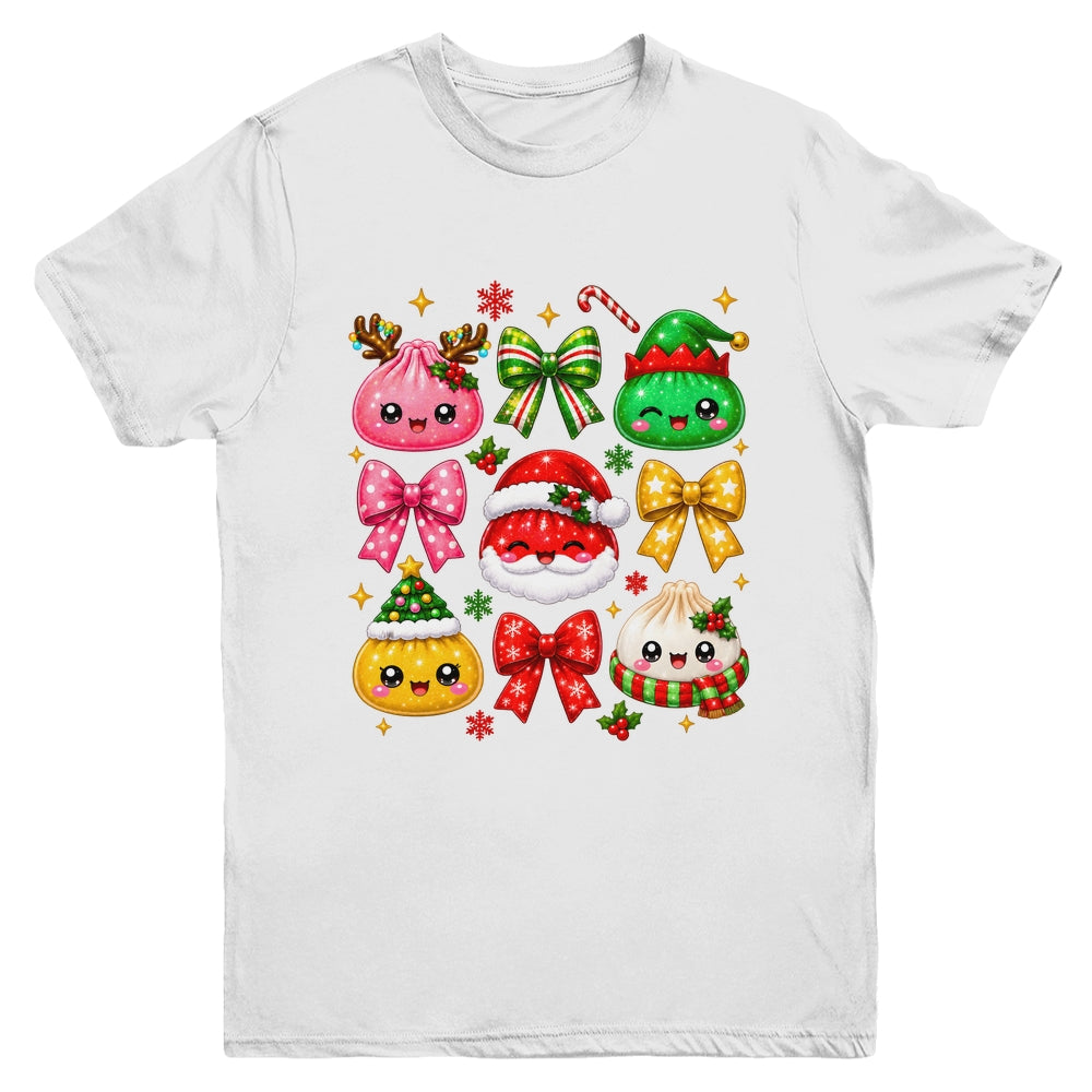 Cute Christmas Dumpling Squishy Kawaii Preppy Bow Kids Youth Shirt | siriusteestore