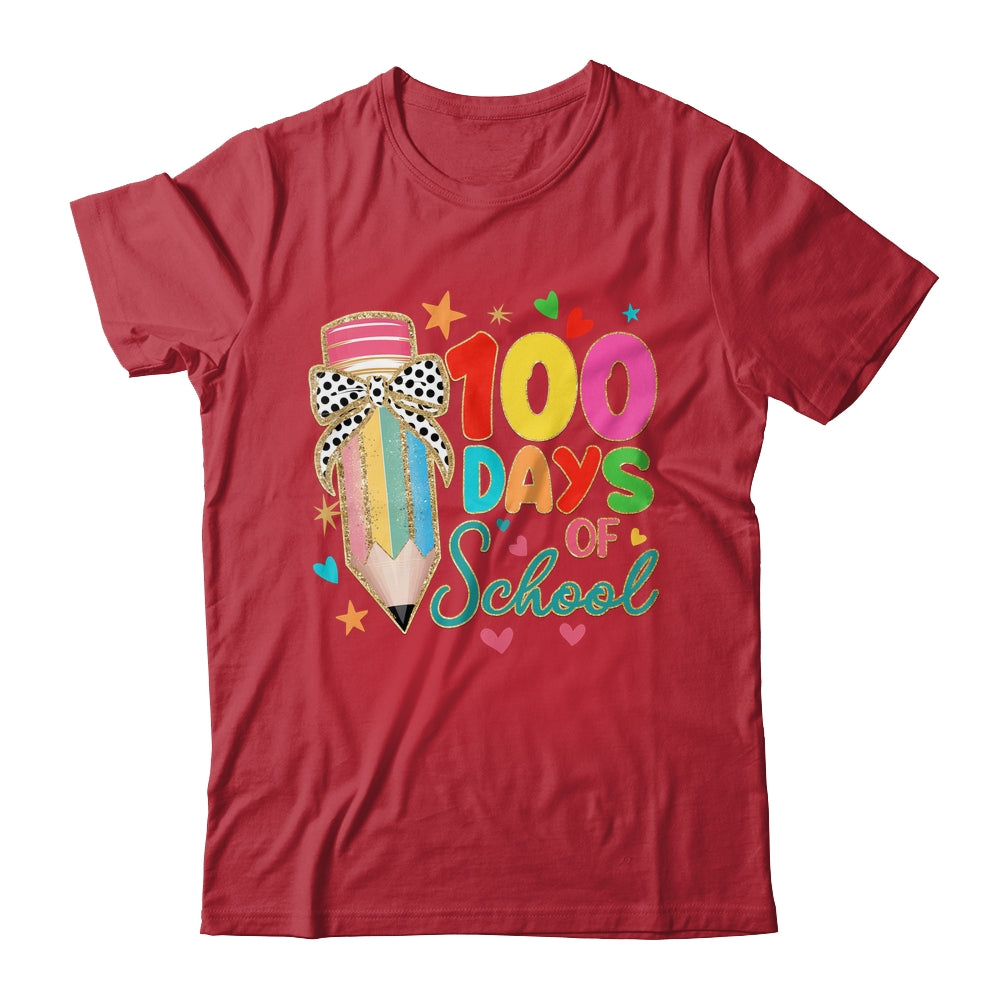 Cute Coquette Bow 100 Day Of School Pencil Teacher Shirt & Hoodie | siriusteestore