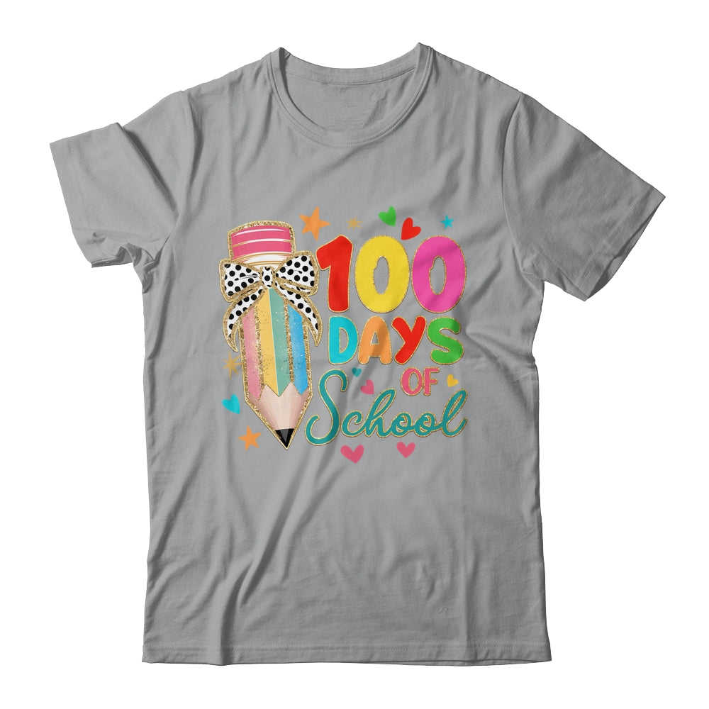 Cute Coquette Bow 100 Day Of School Pencil Teacher Shirt & Hoodie | siriusteestore