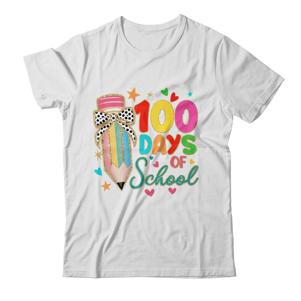 Cute Coquette Bow 100 Day Of School Pencil Teacher Shirt & Hoodie | siriusteestore