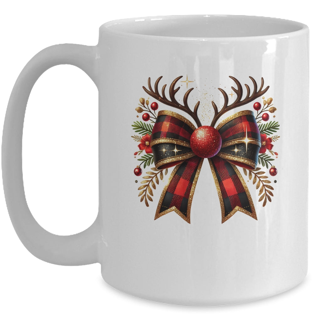 Cute Coquette Bow Coquette Christmas Reindeer Bow Women Girl Mug | siriusteestore