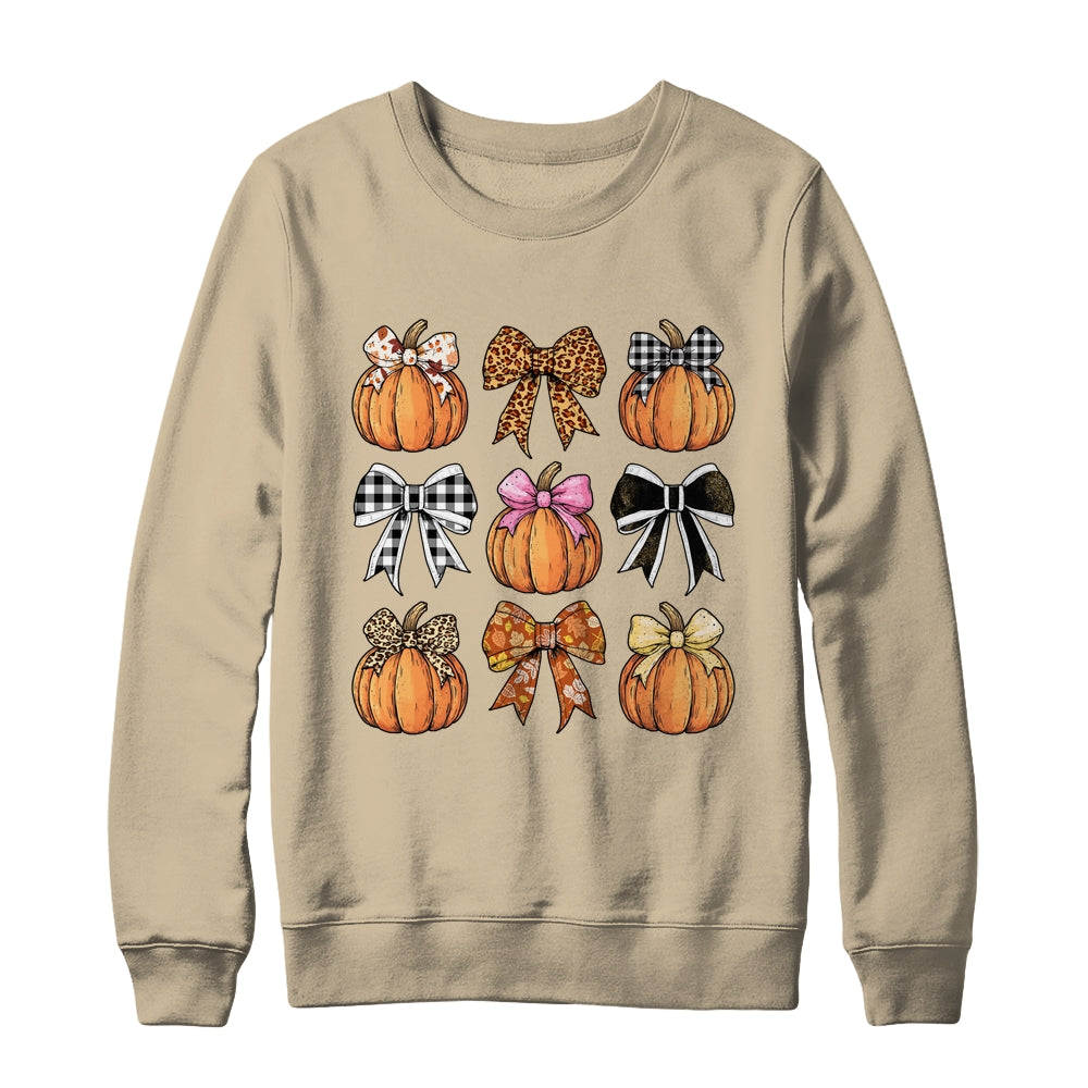 Cute Coquette Bows Pumpkin Season Halloween Autumn Fall Shirt & Sweatshirt | siriusteestore