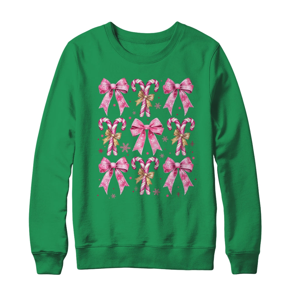 Cute Coquette Candy Canes Christmas Pink Bow Girls Teen  Shirt & Sweatshirt | siriusteestore