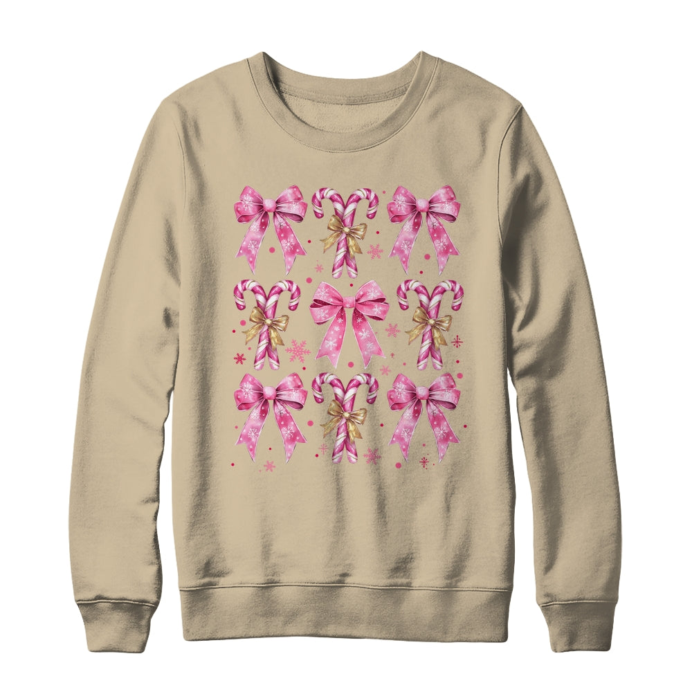 Cute Coquette Candy Canes Christmas Pink Bow Girls Teen  Shirt & Sweatshirt | siriusteestore
