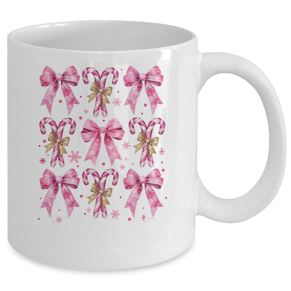 Cute Coquette Candy Canes Christmas Pink Bow Girls Teen  Mug | siriusteestore