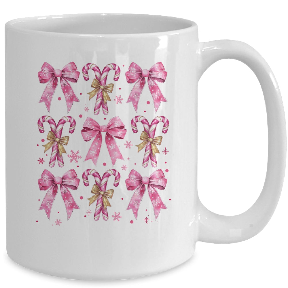 Cute Coquette Candy Canes Christmas Pink Bow Girls Teen  Mug | siriusteestore