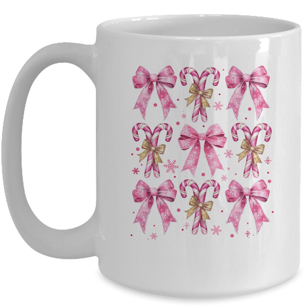 Cute Coquette Candy Canes Christmas Pink Bow Girls Teen  Mug | siriusteestore