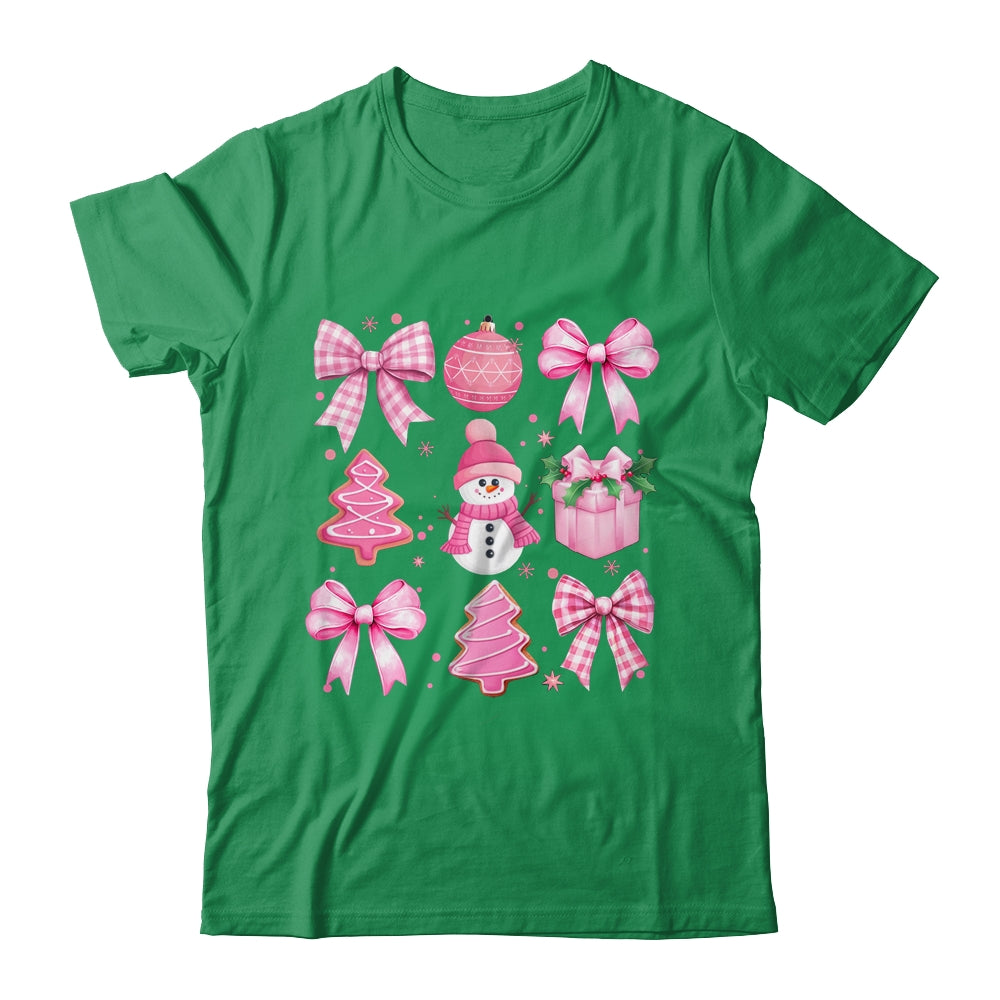 Cute Coquette Christmas Pink Bows Santa Gingerbread Snowman Shirt & Sweatshirt | siriusteestore