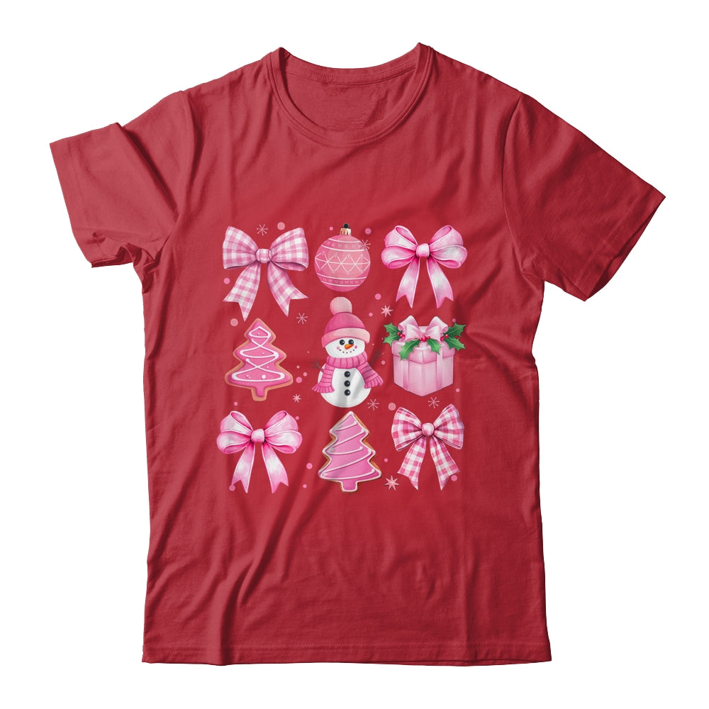 Cute Coquette Christmas Pink Bows Santa Gingerbread Snowman Shirt & Sweatshirt | siriusteestore
