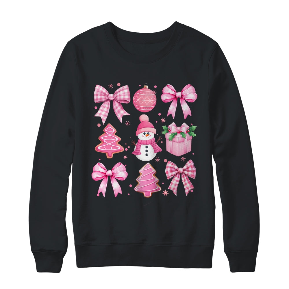 Cute Coquette Christmas Pink Bows Santa Gingerbread Snowman Shirt & Sweatshirt | siriusteestore