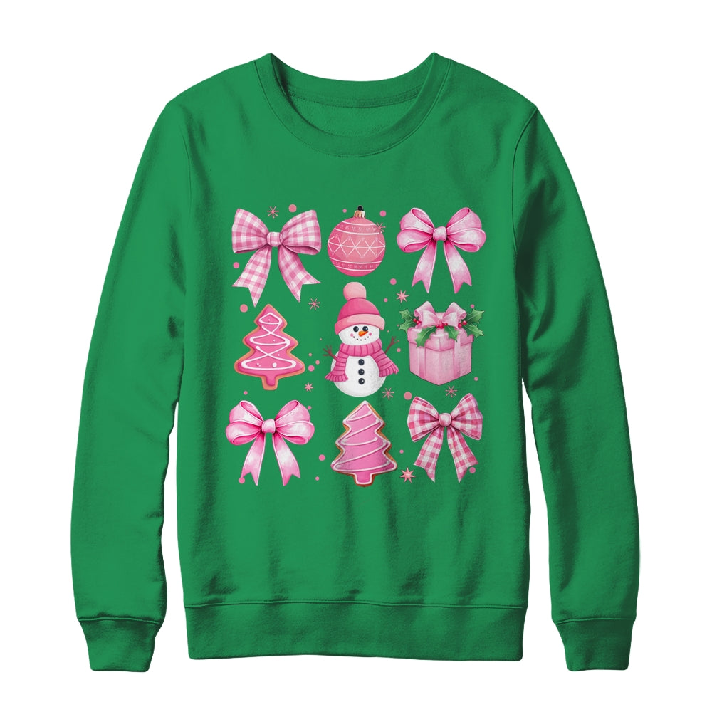 Cute Coquette Christmas Pink Bows Santa Gingerbread Snowman Shirt & Sweatshirt | siriusteestore