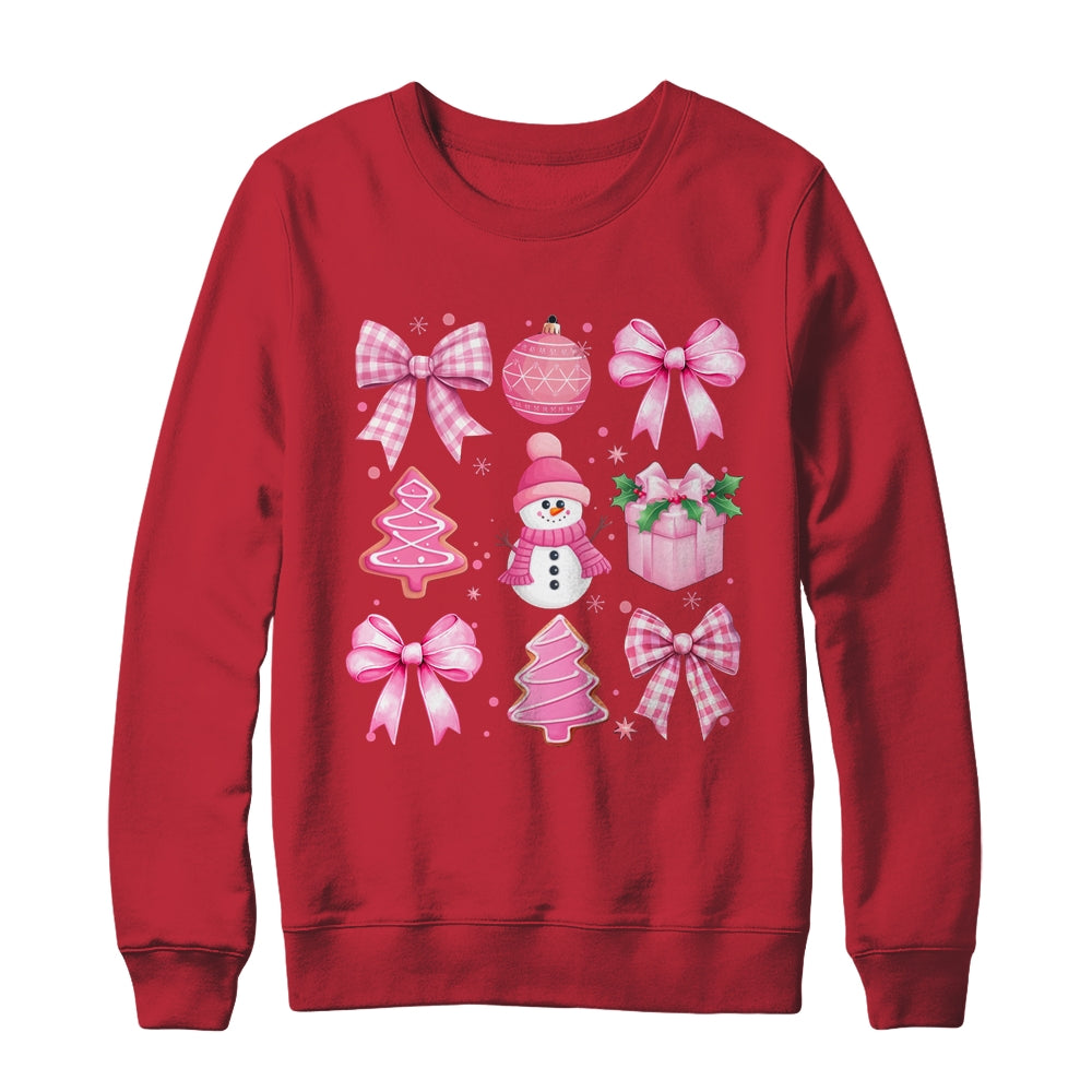 Cute Coquette Christmas Pink Bows Santa Gingerbread Snowman Shirt & Sweatshirt | siriusteestore