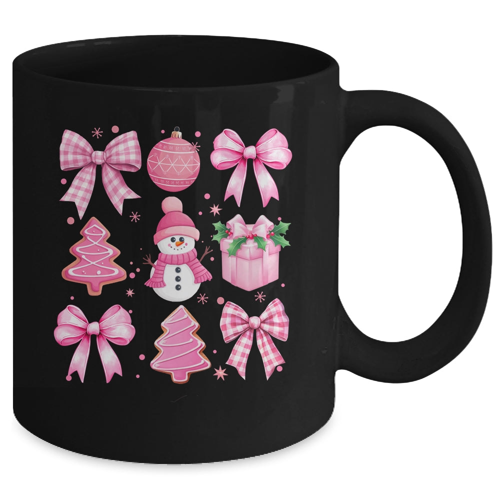 Cute Coquette Christmas Pink Bows Santa Gingerbread Snowman Mug | siriusteestore