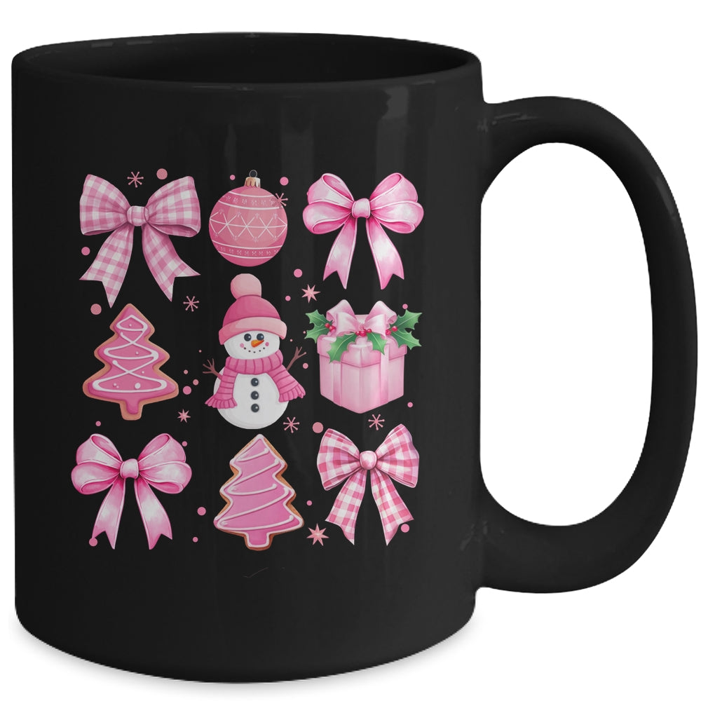 Cute Coquette Christmas Pink Bows Santa Gingerbread Snowman Mug | siriusteestore