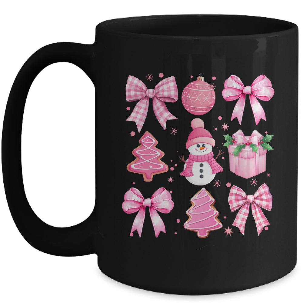 Cute Coquette Christmas Pink Bows Santa Gingerbread Snowman Mug | siriusteestore
