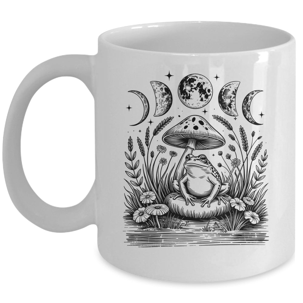 Cute Cottagecore Aesthetic Frog Mushroom Moon Witchy Vintage Mug | siriusteestore
