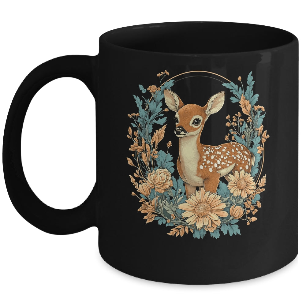 Cute Cottagecore Floral Deer Aesthetic Girls Women Graphic Mug | siriusteestore