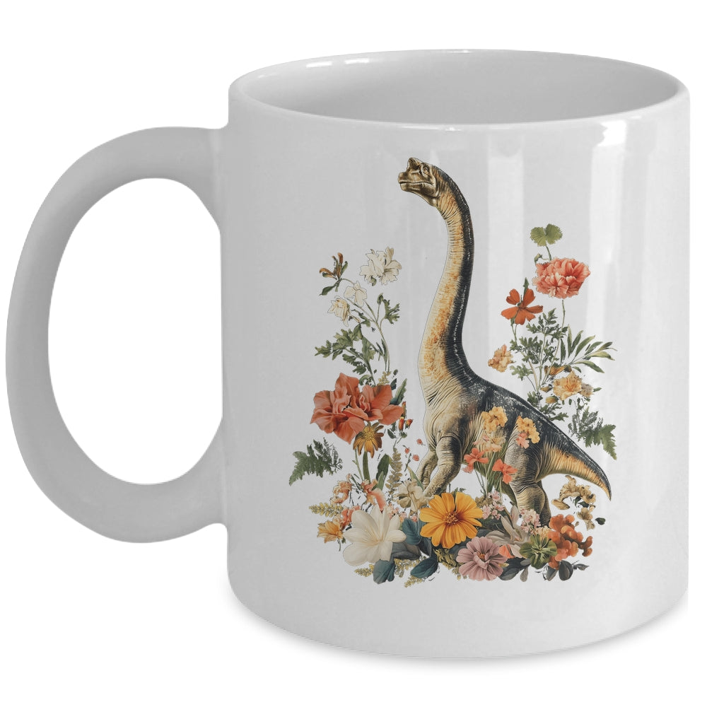 Cute Cottagecore Trex Dinosaur Flower Botanical Vintage Mug | siriusteestore