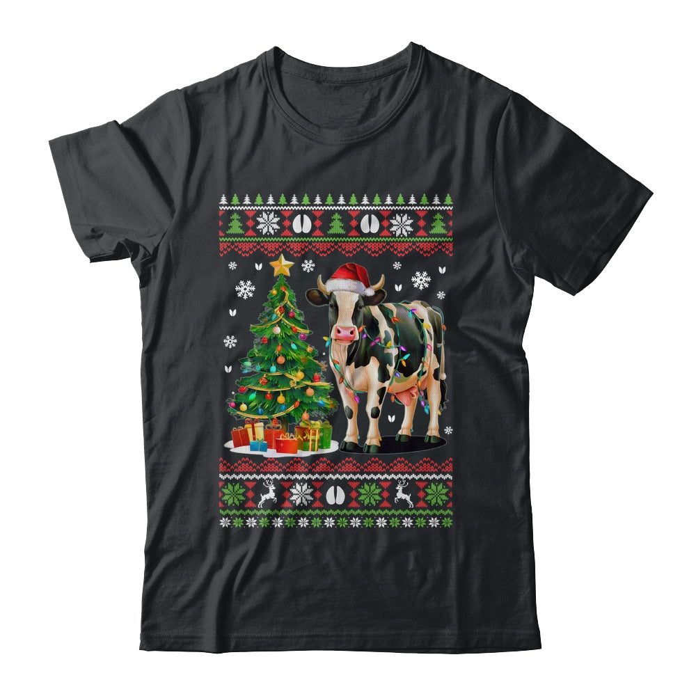 Cute Cow Ugly Christmas Tree Santa Hat Xmas Lights Farmer Shirt & Sweatshirt | siriusteestore