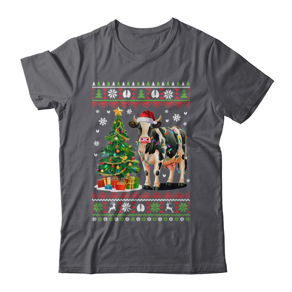 Cute Cow Ugly Christmas Tree Santa Hat Xmas Lights Farmer Shirt & Sweatshirt | siriusteestore