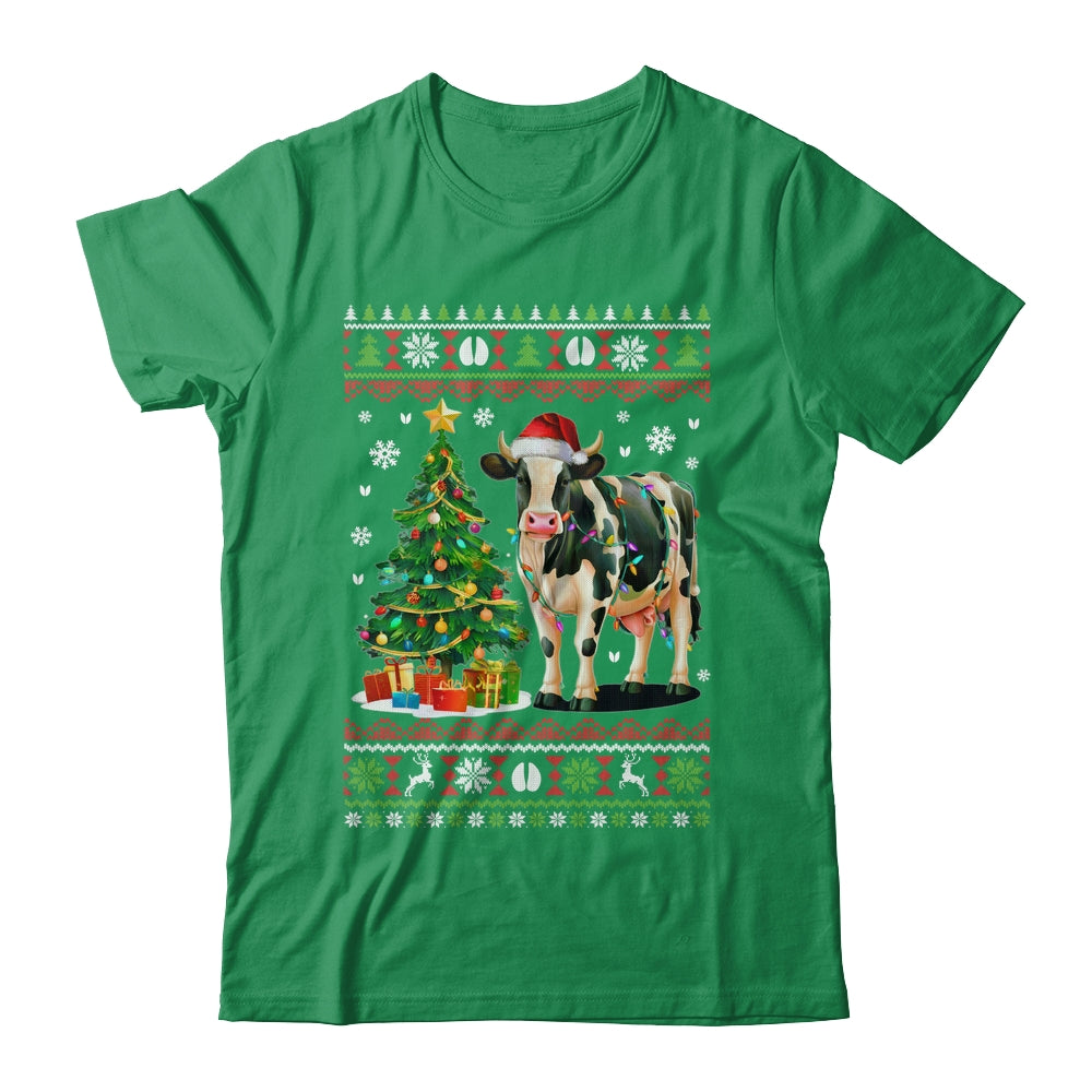 Cute Cow Ugly Christmas Tree Santa Hat Xmas Lights Farmer Shirt & Sweatshirt | siriusteestore
