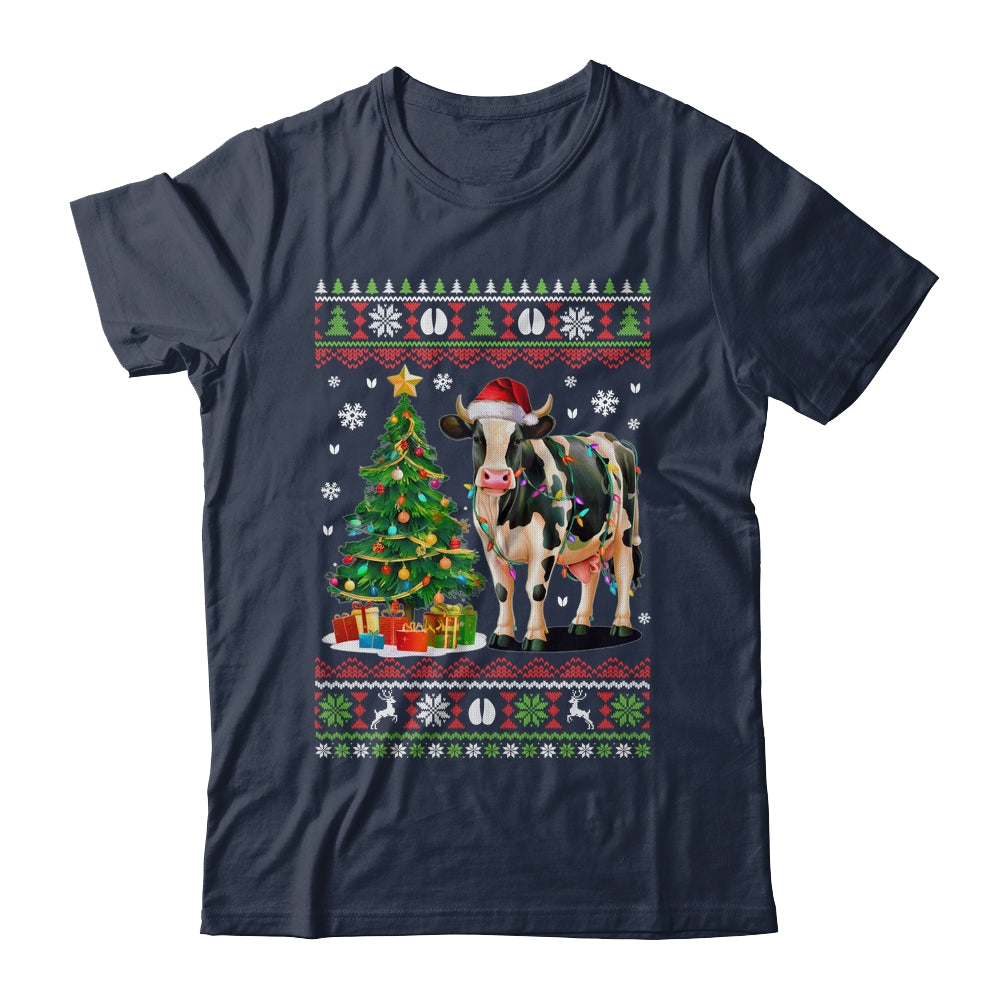 Cute Cow Ugly Christmas Tree Santa Hat Xmas Lights Farmer Shirt & Sweatshirt | siriusteestore