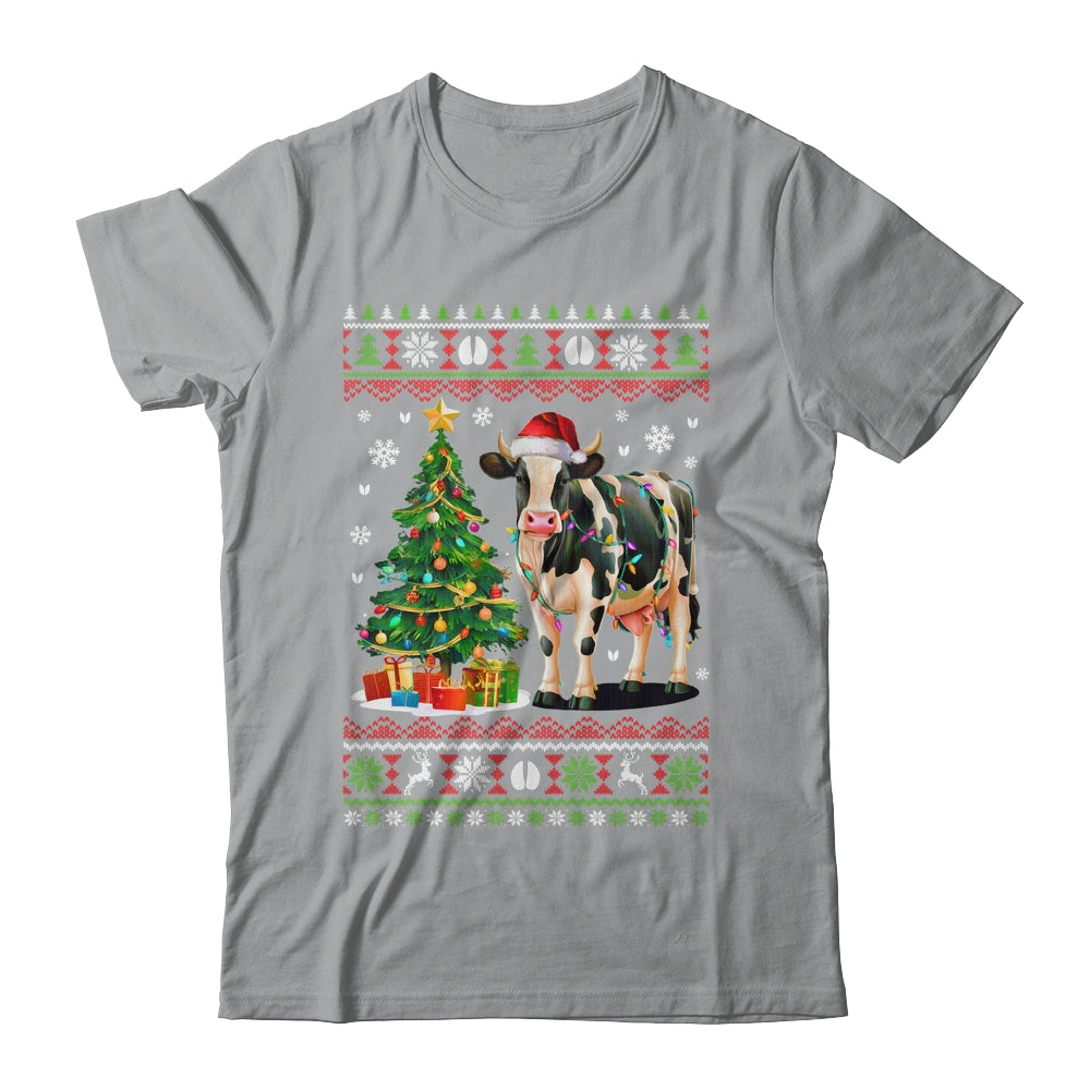 Cute Cow Ugly Christmas Tree Santa Hat Xmas Lights Farmer Shirt & Sweatshirt | siriusteestore